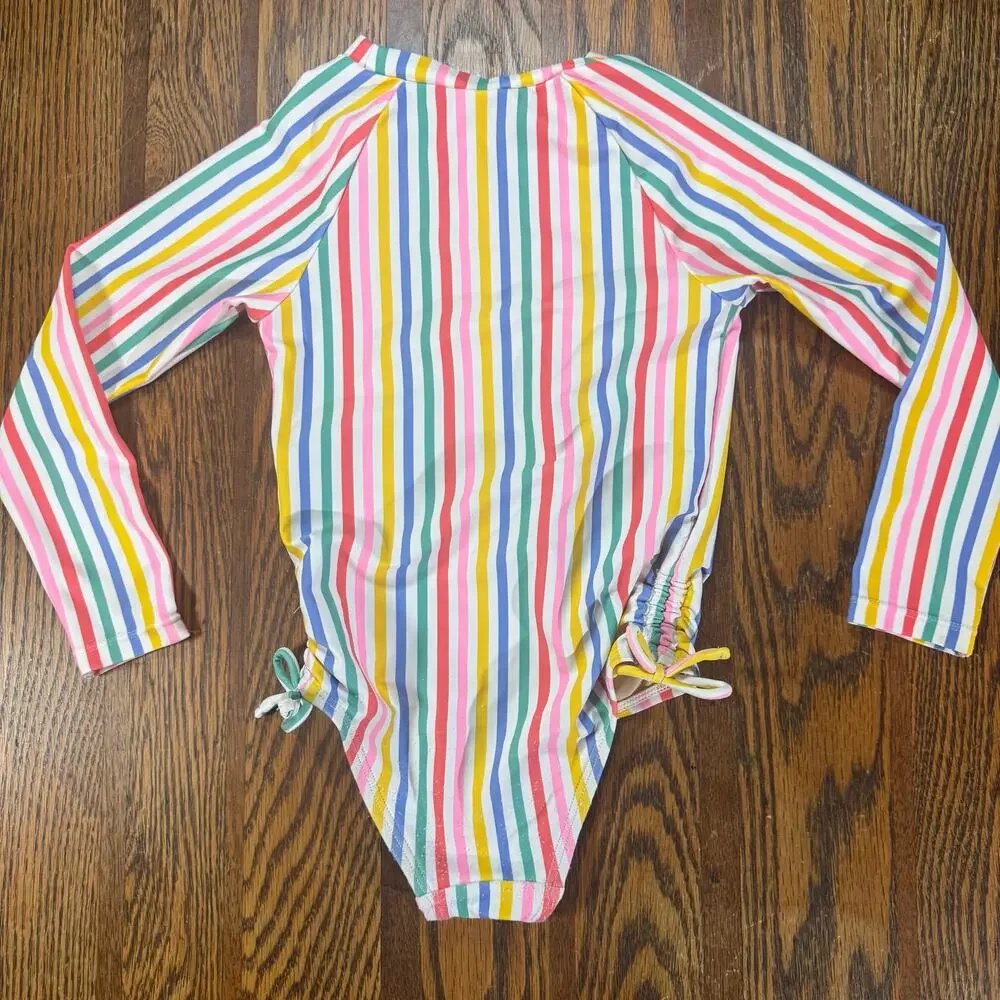 Old Navy 3T Rainbow Stripe Long Sleeve One Piece Swimsuit Rash Guard Zip Front